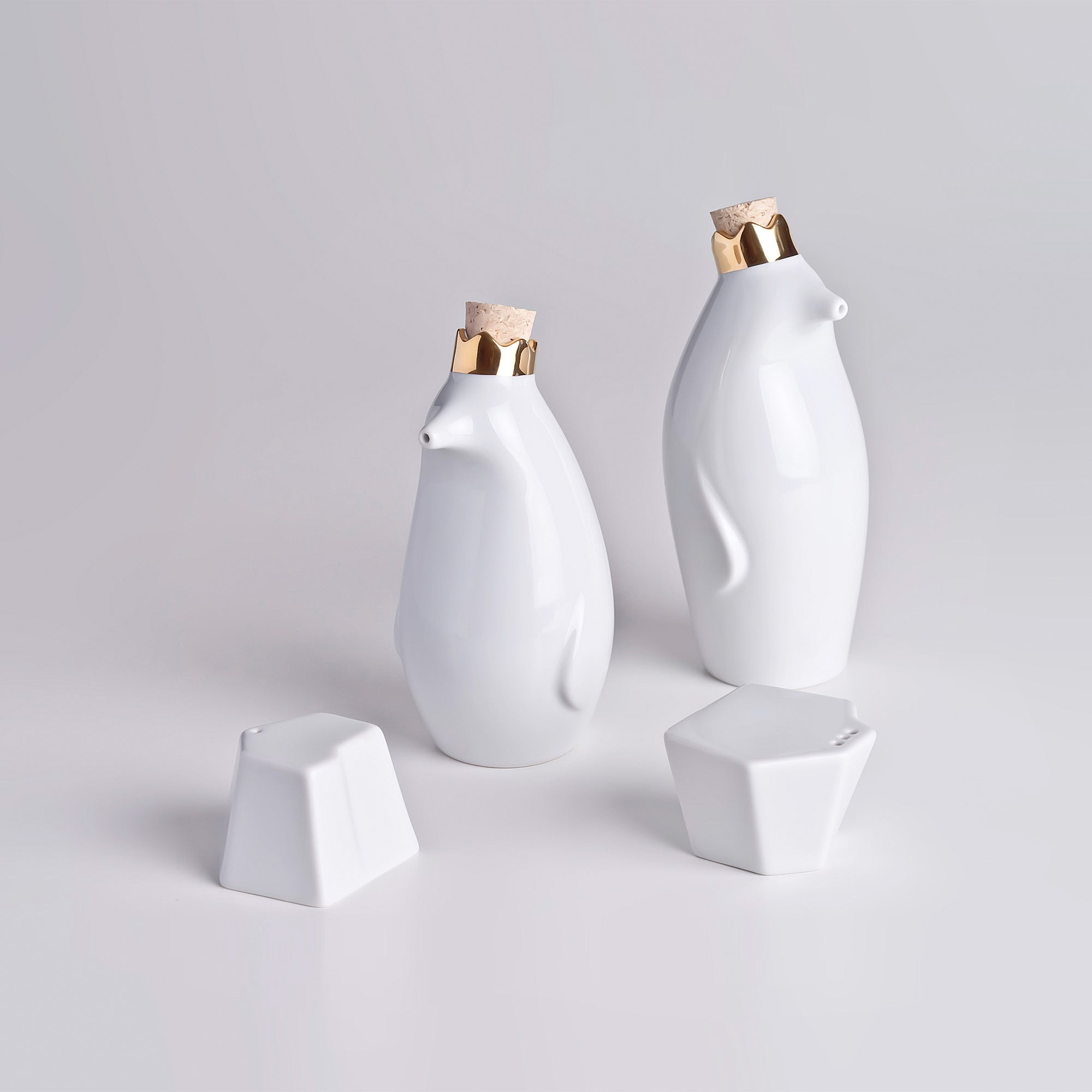 Penguin King - Porcelain Oil & Vinegar Dispensers Set